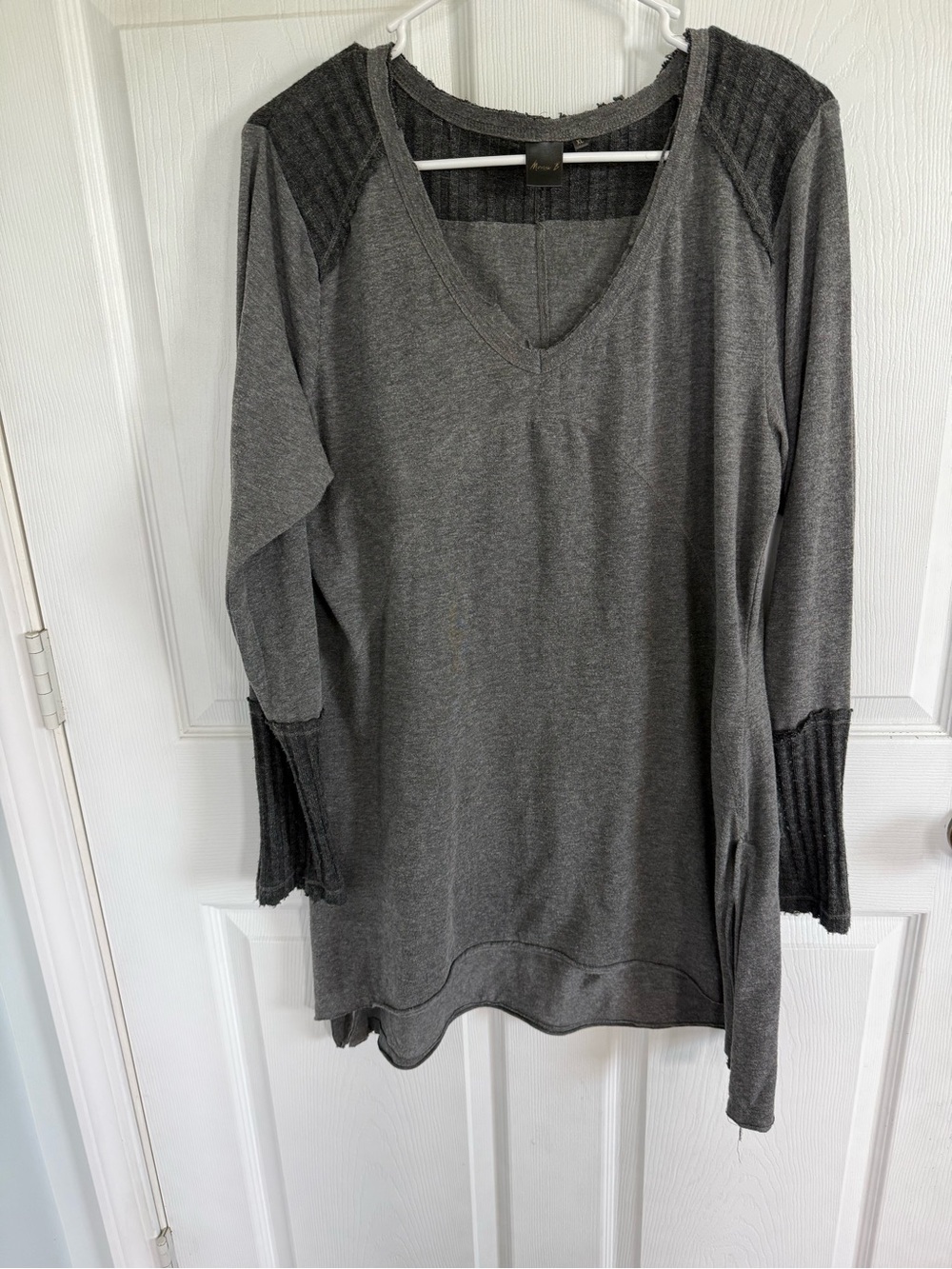 Whimsigoth Y2K Tunic Top Raw Seam Long Sleeve Gray Mona B. Fall Layering